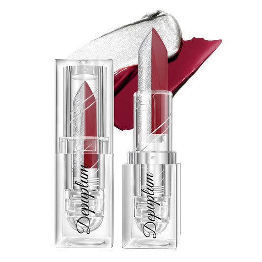 2 in 1 Dark Red Matte Lipstick Glitter Silver Lipstick Dual Sided Waterproof Lipsticks for Women One Stroke Two-Tone Long Lasting Lip Stick for Christmas Halloween,DU-Q9