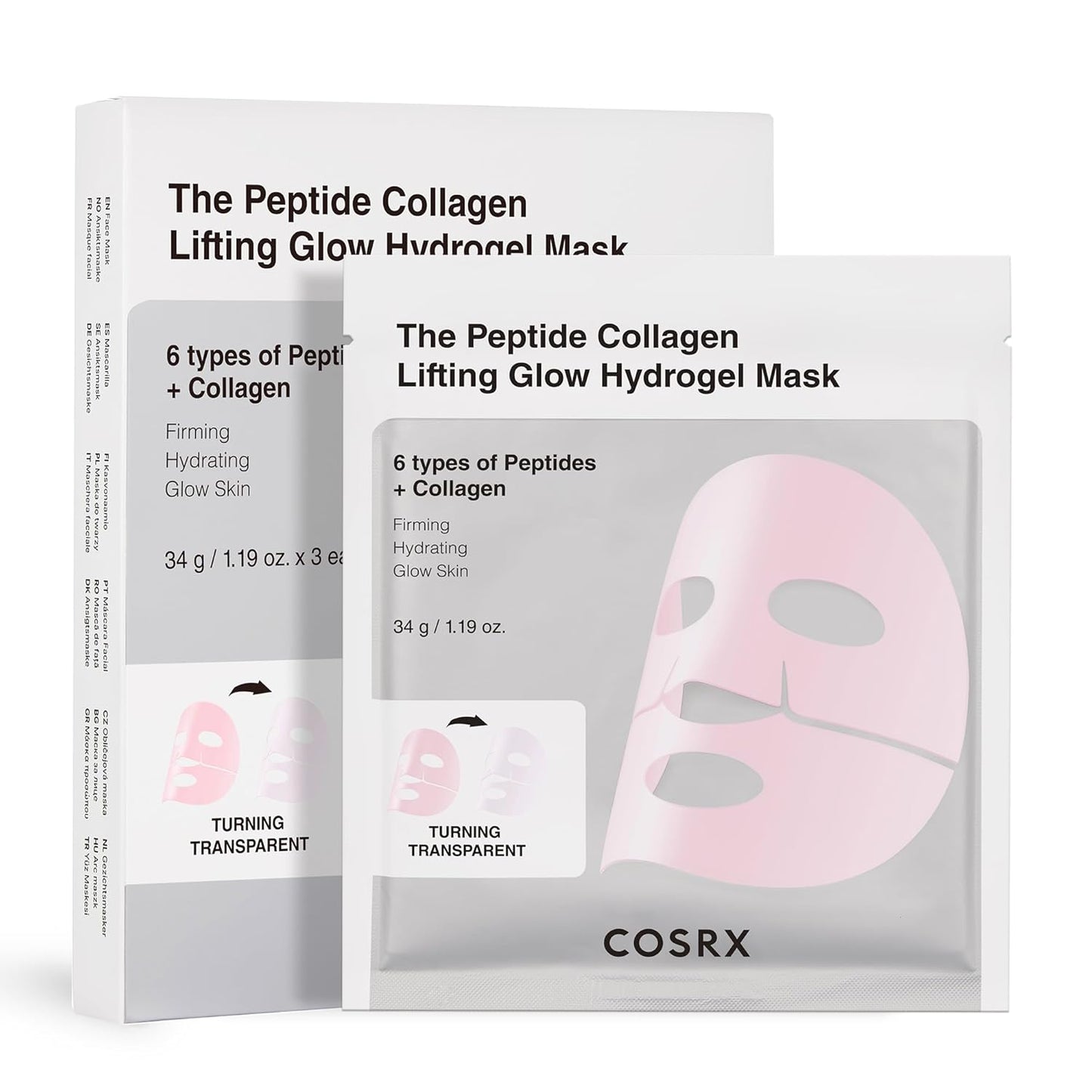 COSRX Pink Peptides Collagen Lifting Glow Hydrogel Face Masks Skincare 3 EA, Collagen Face Mask, Travel Essentials, Overnight Face Mask, Korean SkinCare