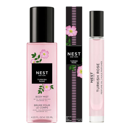 NEST New York Turkish Rose Perfume Oil (Rollerball, 6 mL) & Body Mist (125 mL) - Vegan & Cruelty Free