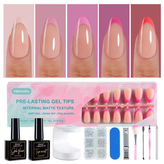 Misssix French Tip Press On Nails, 150Pcs French Gel Nail Tips, Medium Almond Soft Gel Fake Nails, X-BASIC Tips Starter Kit for Nail Art DIY 15 Sizes