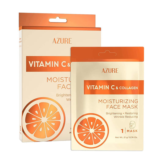 Azure Cosmetics Vitamin C & Collagen Moisturizing Facial Sheet Mask- Anti Aging, Deeply Moisturizing & Firming - Improves Elasticity - Skin Care Made in Korea - Pack of 5