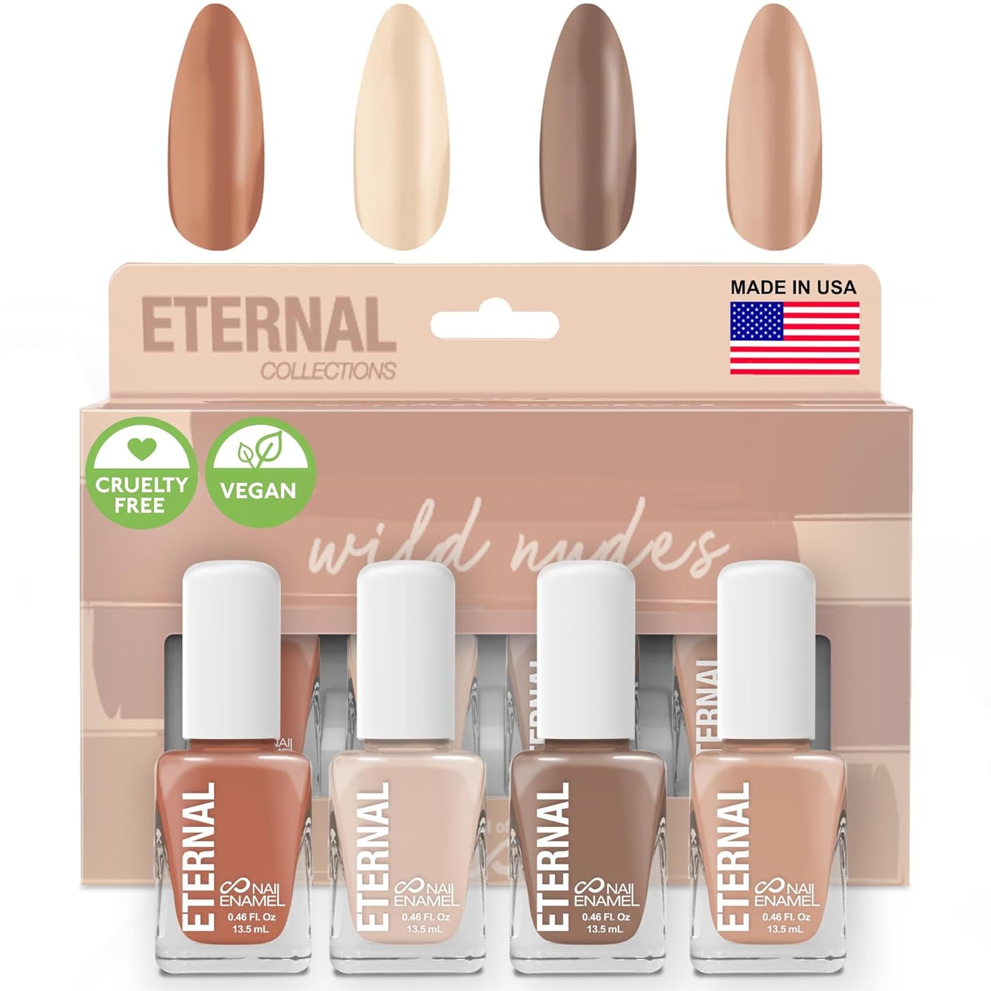Eternal Nude Nail Polish Set for Women (WILD NUDES) - Brown Nail Polish Set for Girls | Long Lasting & Quick Dry Nail Polish Kit for Home DIY Manicure & Pedicure | Made in USA, 13.5mL (Set of 4)