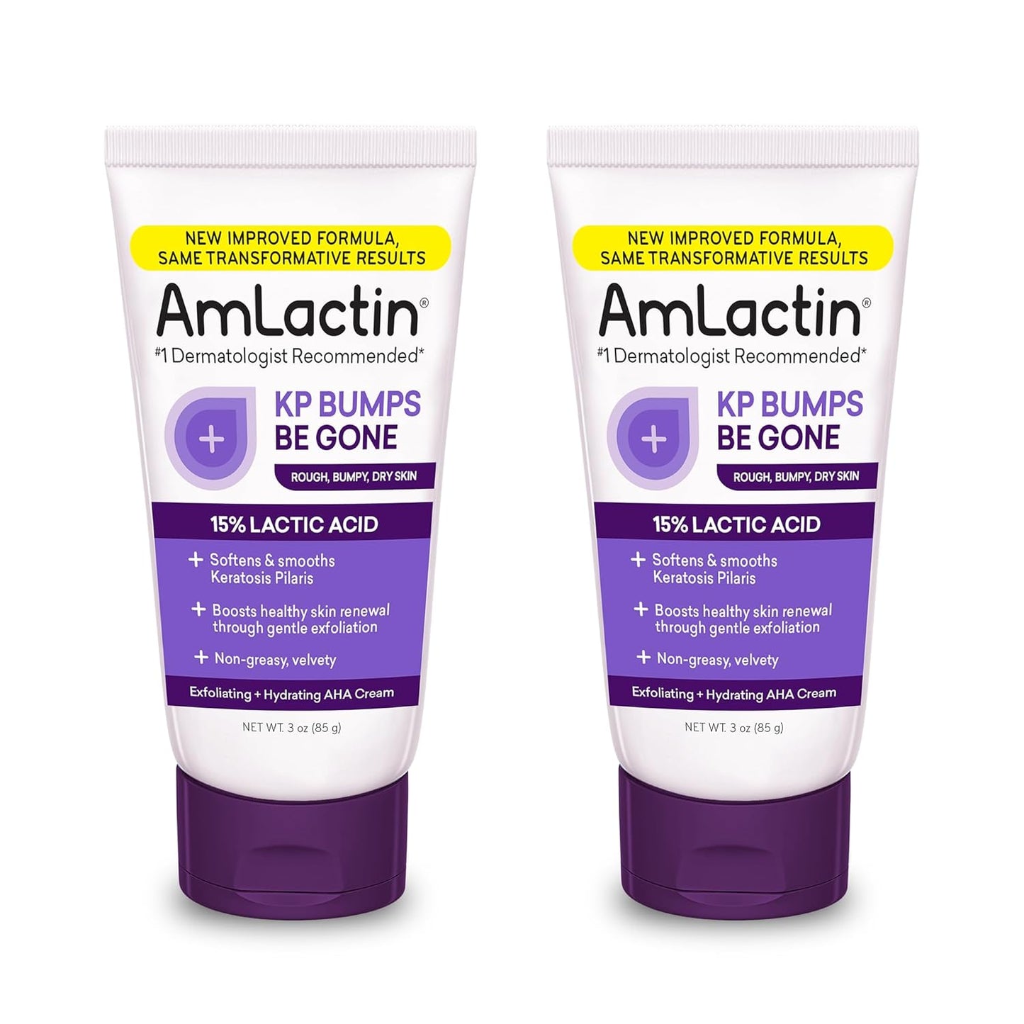 AmLactin KP Bumps Be Gone - 3 oz Keratosis Pilaris Moisturizing Cream with 15% Lactic Acid - Exfoliator and Moisturizer for Dry, Rough and Bumpy Skin, Pack of 2 (Packaging May Vary)