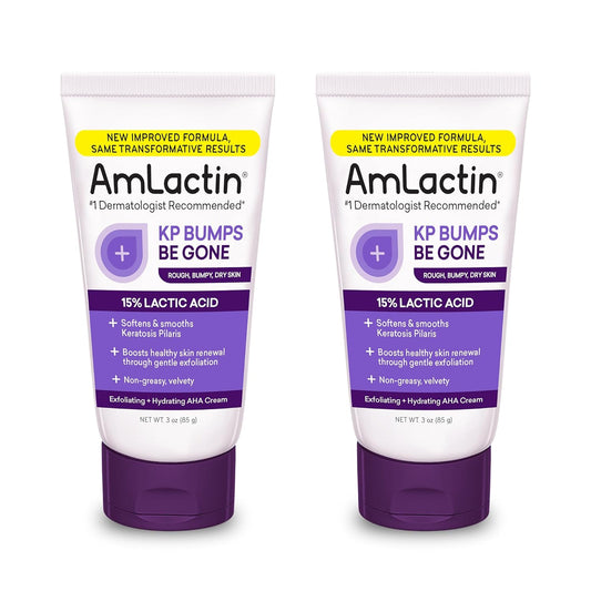 AmLactin KP Bumps Be Gone - 3 oz Keratosis Pilaris Moisturizing Cream with 15% Lactic Acid - Exfoliator and Moisturizer for Dry, Rough and Bumpy Skin, Pack of 2 (Packaging May Vary)