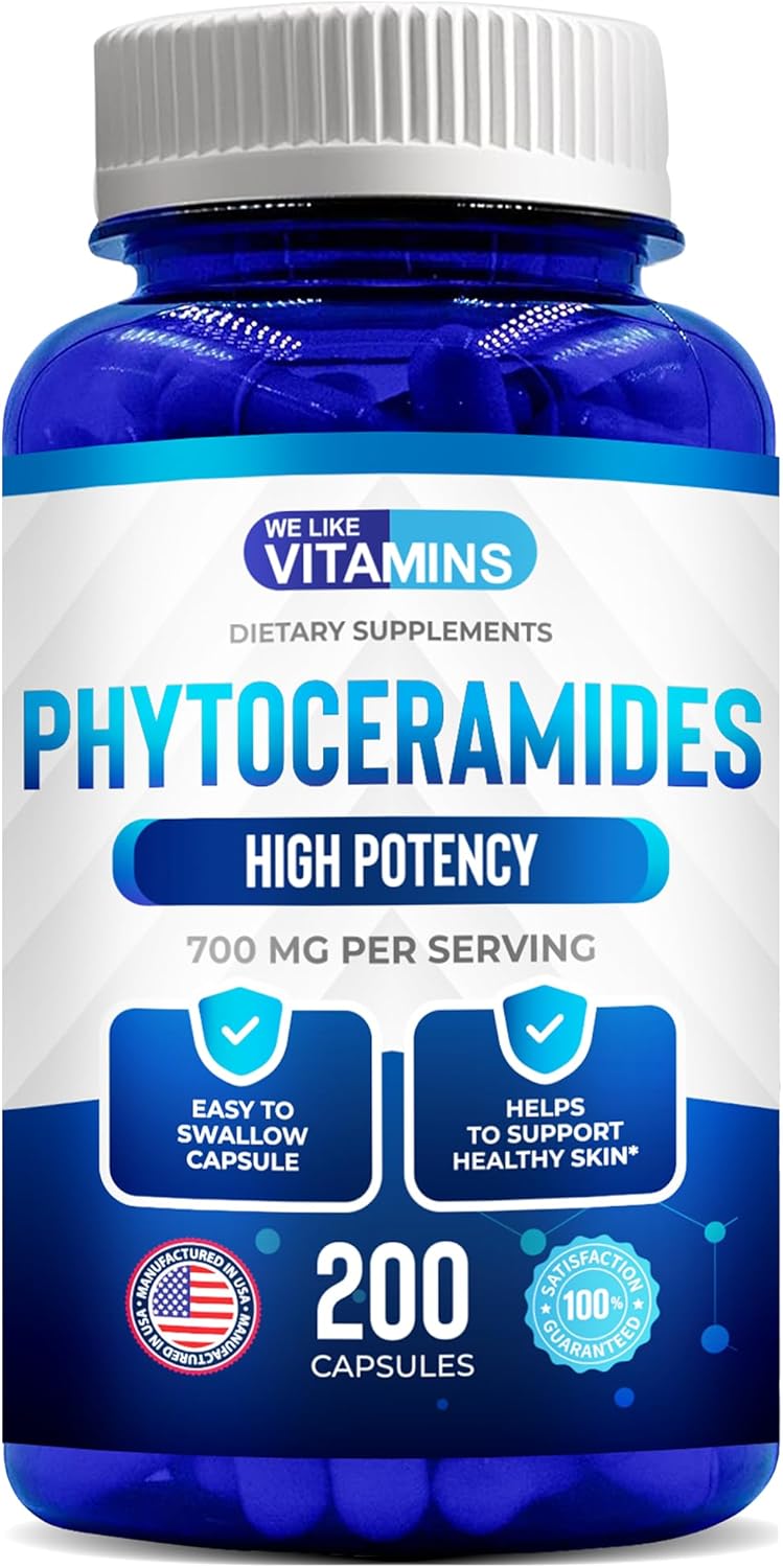 We Like Vitamins Phytoceramides 700mg - 200 Capsules All Natural Wheat Free and Plant Based - Phytoceramide Supplement - Skin Supplement for Women - Ceramides for Skin Hydration, Repair, Rejuvenation