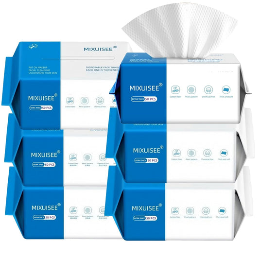 Disposable face towels, MIXUISEE thick and soft face towels. 100% pure cotton, super thick 150%. Suitable for makeup removal and cleansing, and applicable to sensitive skin. (Extra thick 300 pieces)