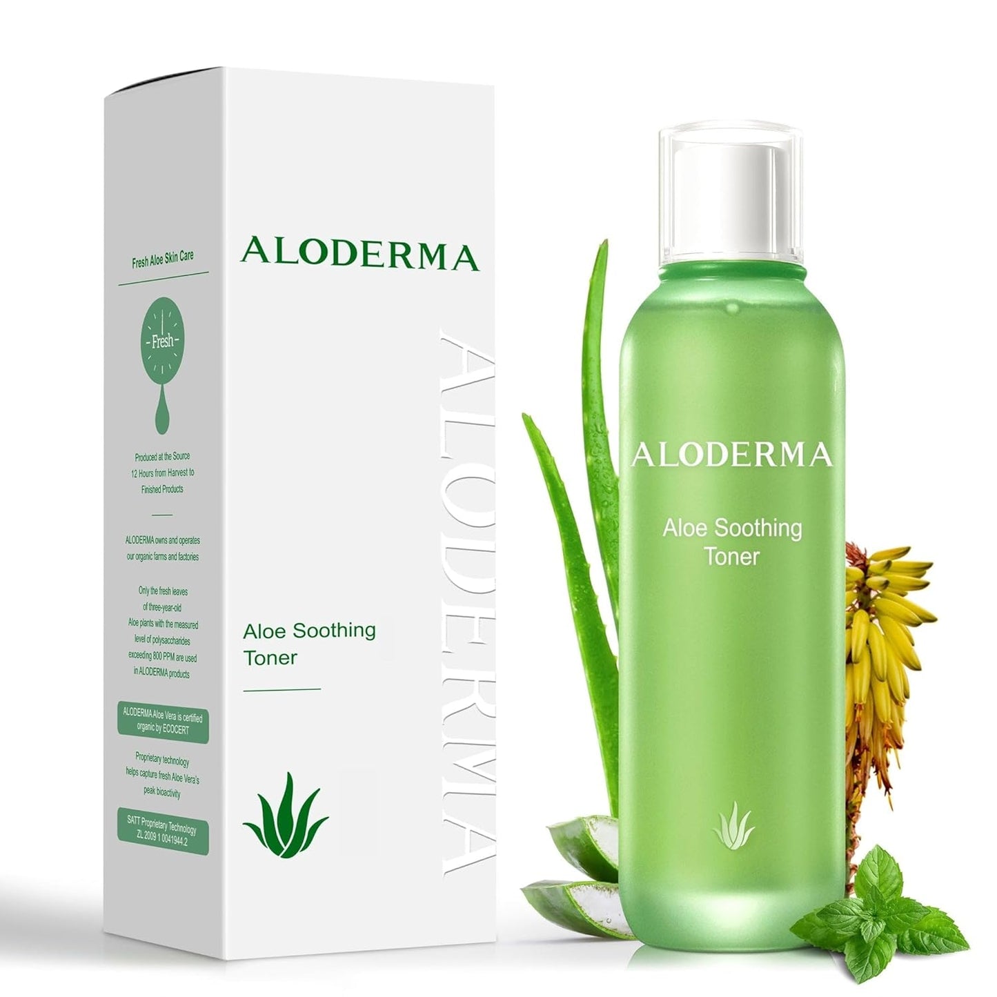 Aloderma Soothing Facial Toner Made with 91% Organic Aloe Vera, Alcohol Free Toner for Face for Sensitive Skin with Allantoin and Hyaluronic Acid - Natural Aloe Face Toner for Dry, Red Skin - 4.2oz