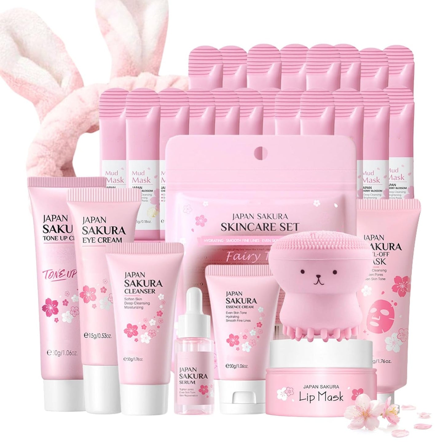 Japan Sakura Skin Care Set for Teen Girls - Evolvique Skin Care for Teens 10-12 - Skincare for Girls 10-12 - Skin Care Kit Gift Set for Women with Cleanser,Serum,Cream(One Size, 8PCS Sakura Scent)
