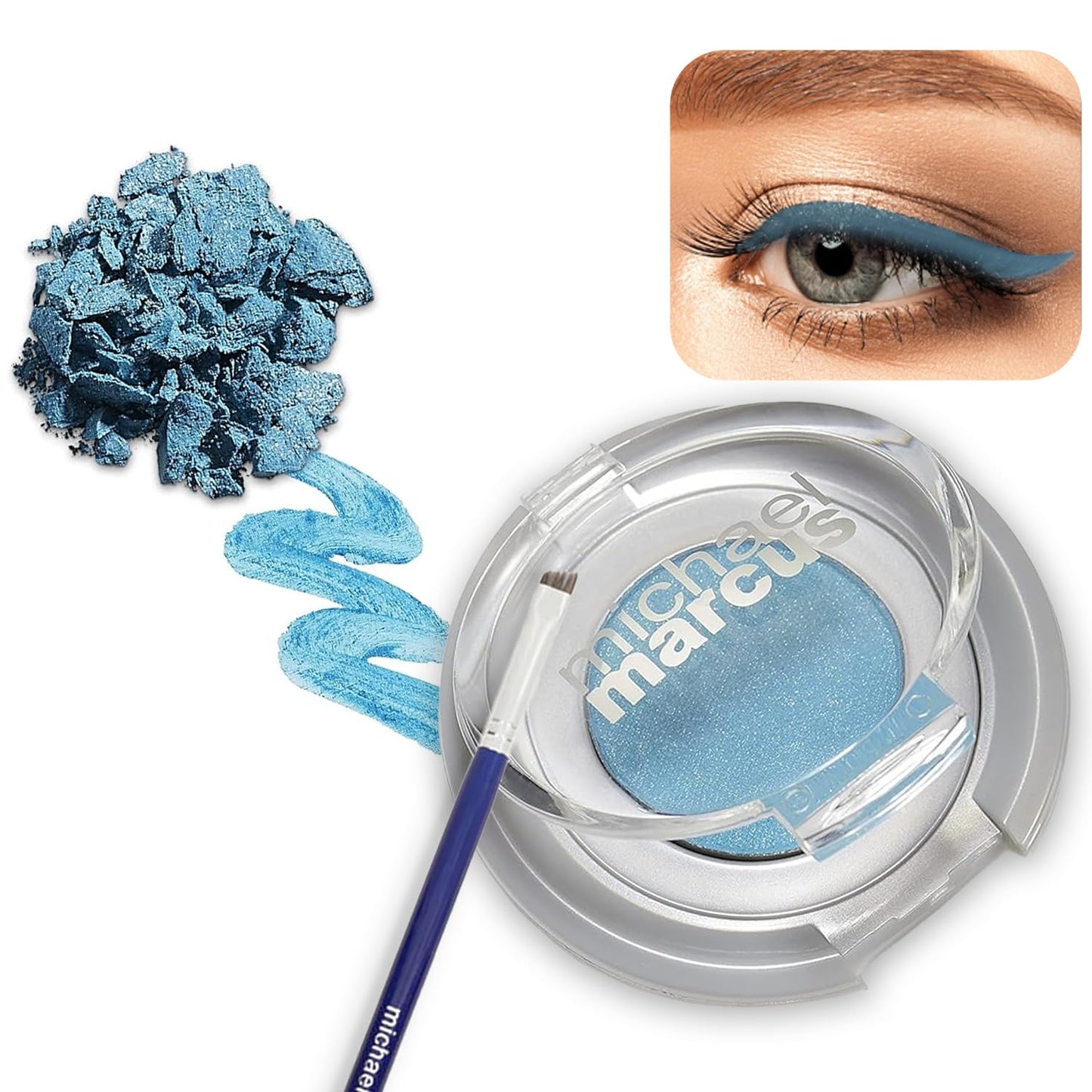 michael marcus Makeup Cake Eye Liner & Eyeliner Brush (Twinkle) - Water Activated Dry Pressed, Long-Lasting & Smudge Resistant Eyeliner - Cruelty & Paraben Free - For Beginner & Pro Makeup Artist