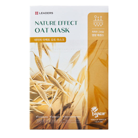 LEADERS Nature Effect Oat Mask - Hydrating & Soothing Face Mask for Dry, Irritated Skin | Nourishes, Soothes, Dryness with Oat Extract | Serum Content, Vegan Certified - 10 Sheets