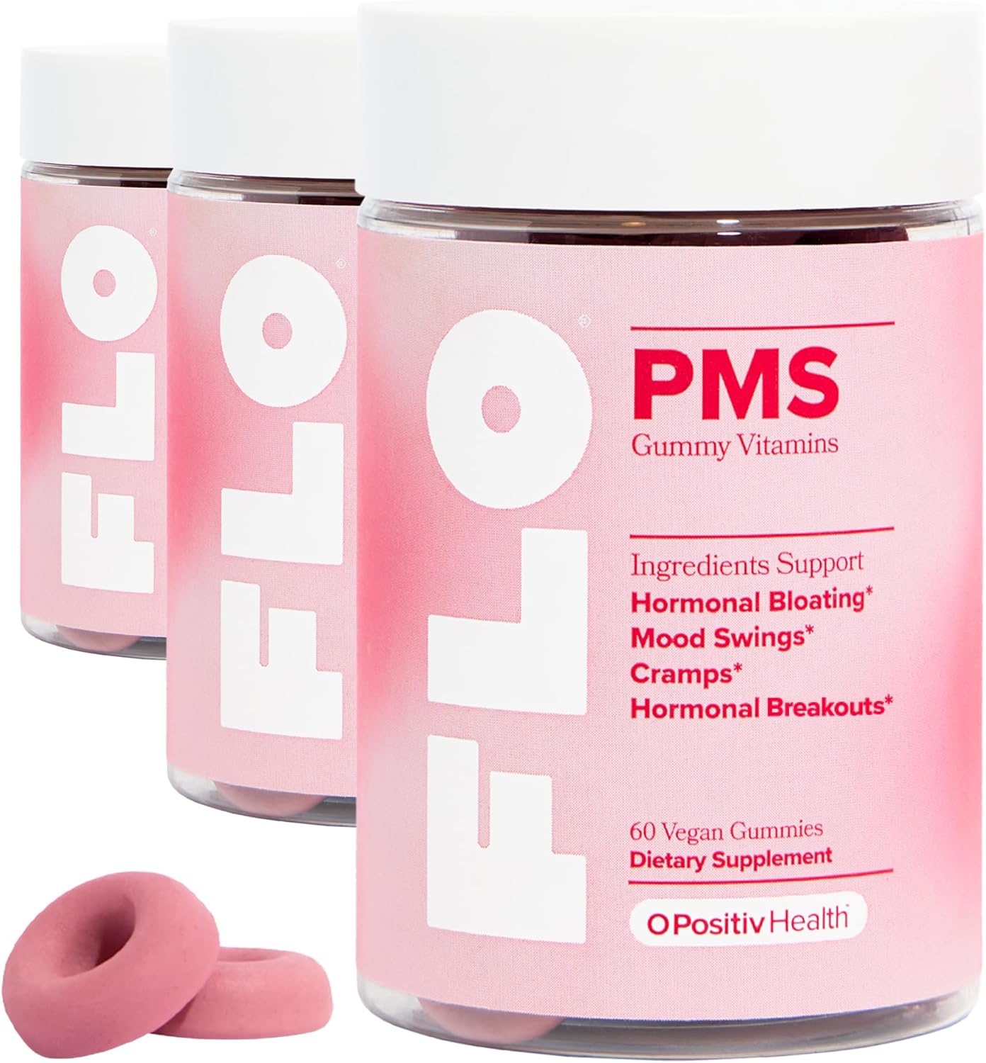 O Positiv FLO PMS Gummies for Women, 30 Servings (Pack of 3) - Proactive PMS Relief - Targets Hormonal Breakouts, Bloating, Cramps, & Mood Swings with Chasteberry, Vitamin B6, & Lemon Balm