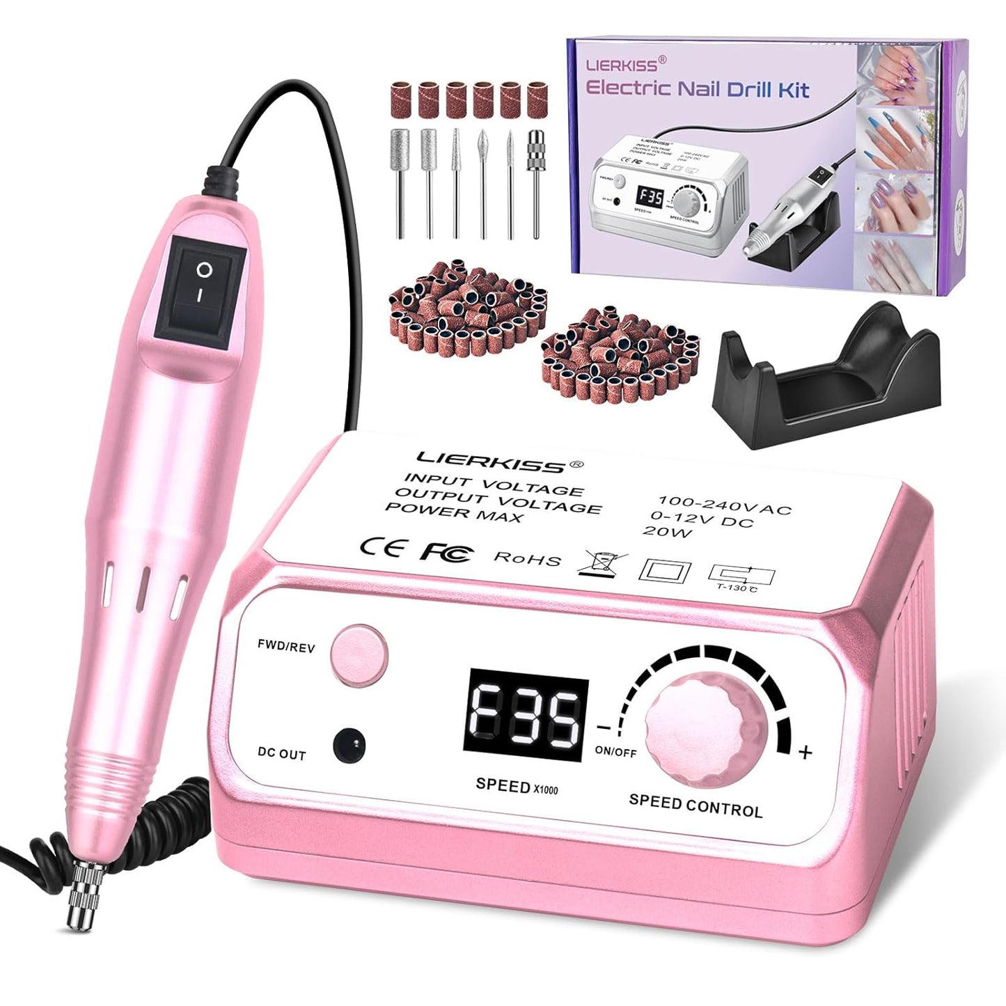 Nail Drill Professional 35000RPM Drils Nail Electric Nail File Nails Drill with 100pcs Sanding Bands and Nail Drill Bits for Acrylic, Gel Nail Manicure & Pedicure