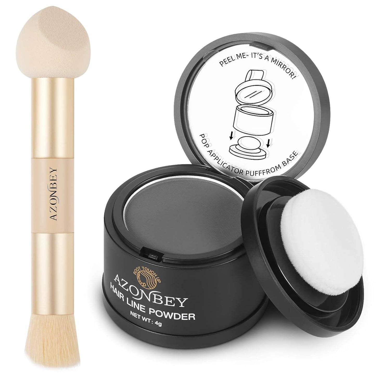 Root Touch Up Sets,Hairline Powder for Women Cover Up- Hairline Concealer for Thin and Thinning Hair, Water & Sweat Resistant,Contain Azonbey Makeup Brush (Gray, Med-Makeup Brush)