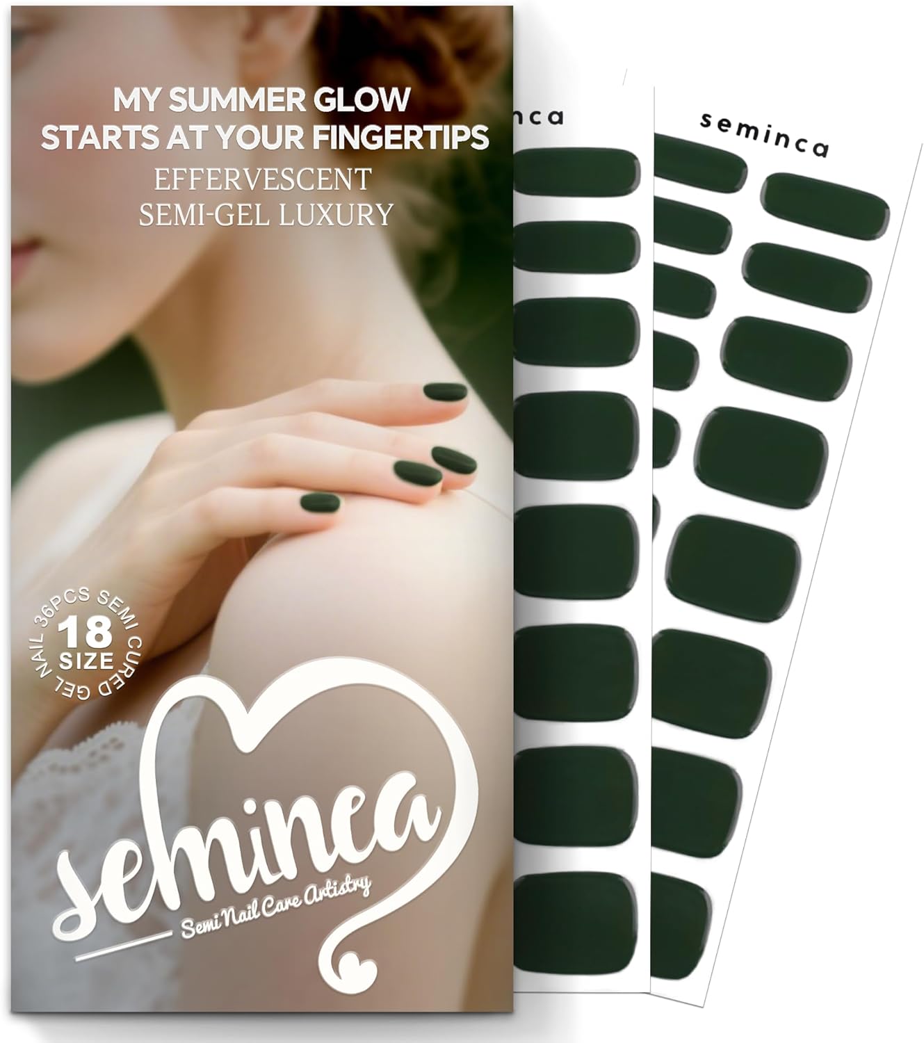 Semi Cured Gel Nail Strips-Beginner Friendly Semi-Gel Press Ons,Bubble-Free Application,5 Min DIY,Short Coffin Shape,Works with Any UV/LED Lamps(Cream Moss)