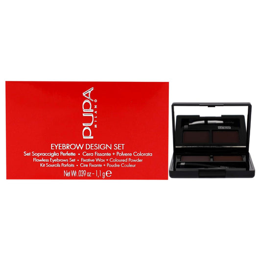 Pupa Milano Eyebrow Design Set - Essentials For Brow Grooming, Sculpting, and Shaping - Professional Tweezers, Angled Brush and Comb, Powder, Wax - Dermatologist Tested - 003 Dark Brown - 0.039 oz