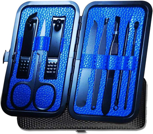 Manicure Pedicure Kit Nail Clippers Set 18 in 1 High Precision Stainless Steel Cutter File Sharp Scissors for Men & Women Fingernails & Toenails Vibrissac Scissors with Stylish Case (navy_8in1)