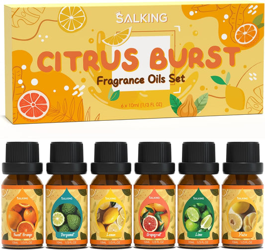 SALKING Citrus Burst Essential Oil Set, Premium Fragrance Oil for Diffuser, Scented Oil Gift Set for Soap Candle Making - Sweet Orange, Bergamo, Lemon, Grapefruit, Lime, Yuzu