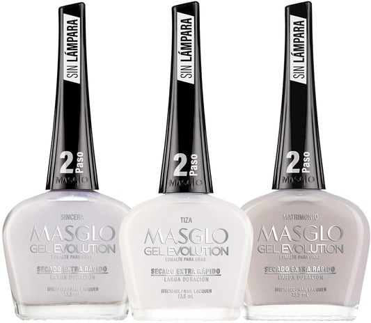 MASGLO Gel Evolution – Set of 3 Nail Polishes No UV/LED Lamp Needed, Fast-Drying, 12-Day Wear, 14-Free Formula, High-Gloss Finish, vegan (0.5 oz Each)