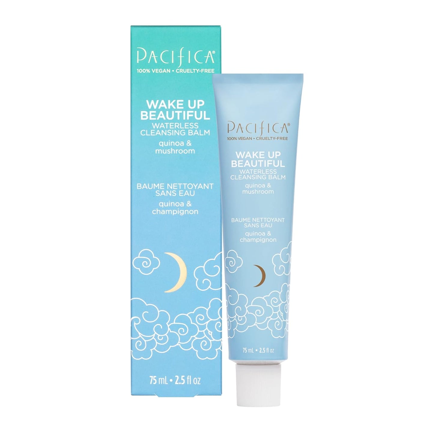 Pacifica Wake Up Beautiful Cleansing Balm & Makeup Remover - 2-in-1 Waterless Face Cleanser for Dry & Sensitive Skin, Hydrating No-Rinse Balm Dissolves Stubborn Makeup, 2.5oz
