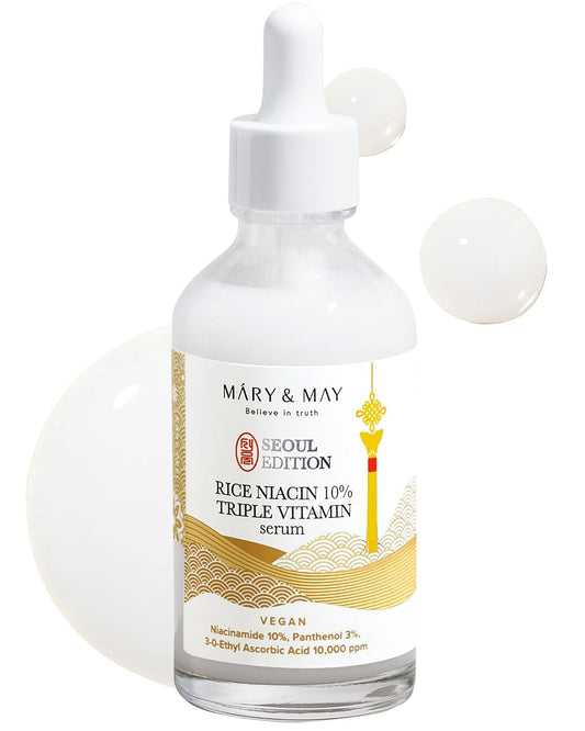 Mary&May SEOUL EDITION Rice Niacin 10% Triple Vitamin Serum - Korean Radiance Serum for Even Skin Tone and Healthy Glow - Niacinamide, and Vitamins - Fragrance-Free, Cruelty-Free, 2.7 fl.oz.