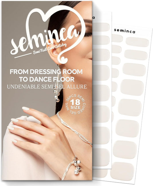 Semi Cured Gel Nail Strips-Quick Press Ons for Busy Women- 5 Min Semi-Gel Application,Wedding Nail Kit,Salon Quality,Works with Any UV/LED Lamps(Creamy White)