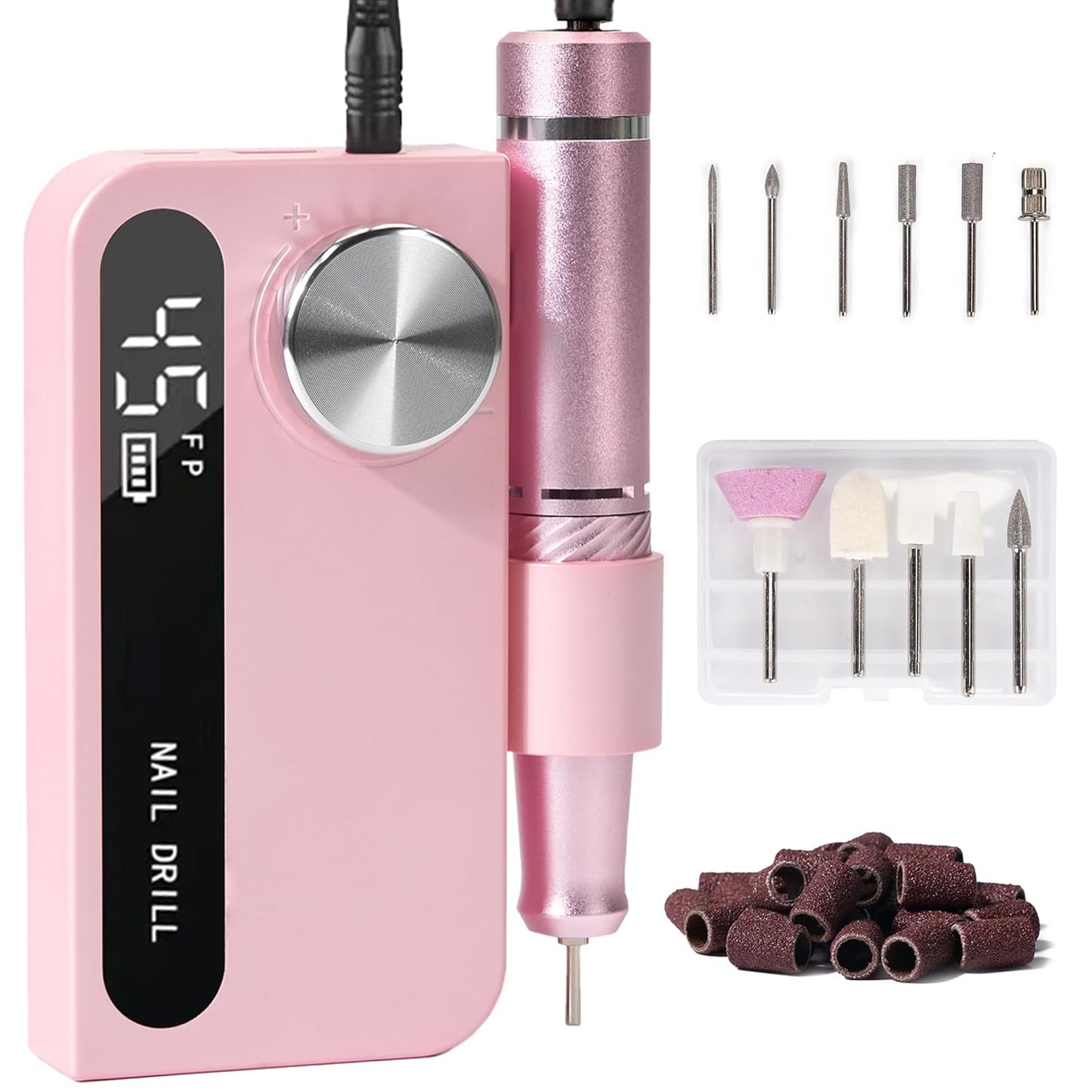 Professional Cordless Electric Nail Drill, 45000 RPM Rechargeable Nail File Machine for Acrylic Nails and Gel Polish, Portable Nail Kit for Manicure, Salon & Home Use （Pink）