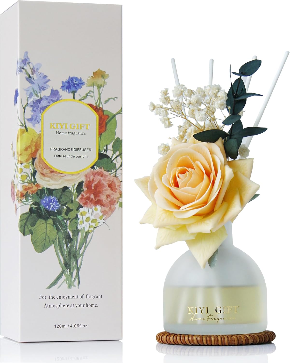 Reed Diffuser Set,4.06 oz Scented Diffuser with 6 Sticks,Home Fragrance,Reed Diffuser for Bathroom Shelf Decor (Gardenia White Tea)