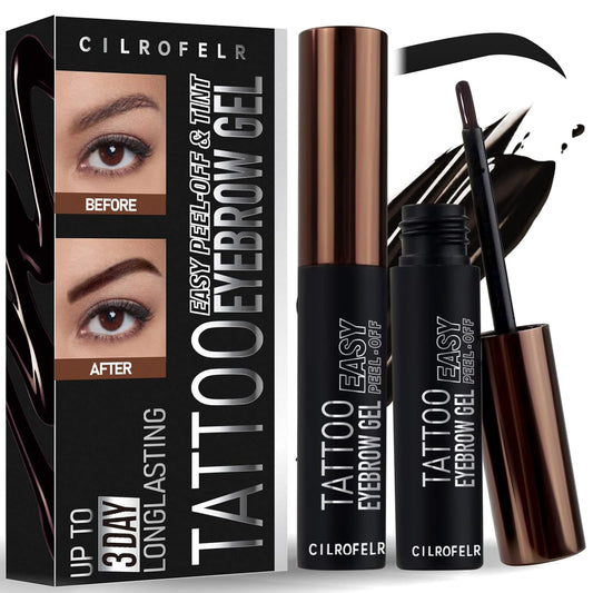 Cilrofelr Tattoo Peel Off Eyebrow Gel, Easy Tattoo Brow Peel Off Gel, Last Up to 3 Days, Waterproof, Transfer-proof, For Fuller & Defined Looking Brows, Gray Black (2 Pack)
