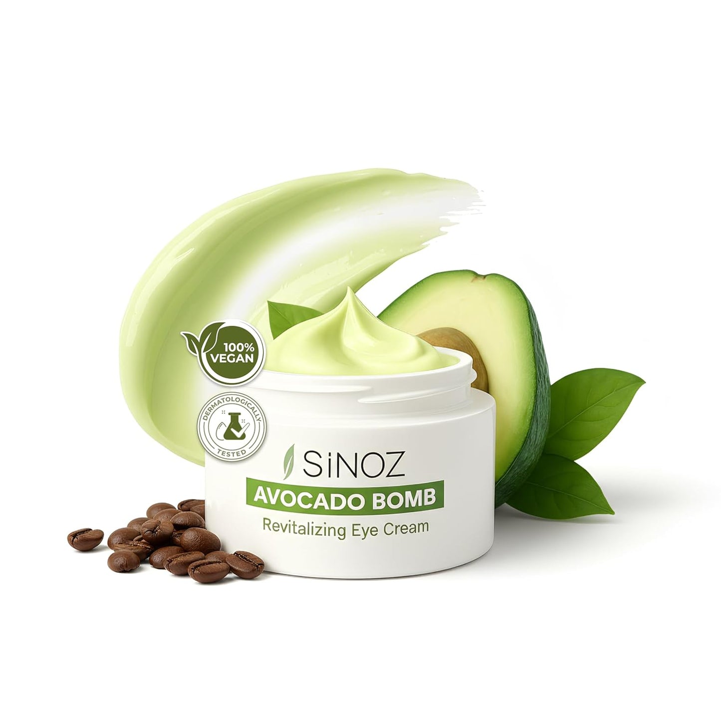 sinoz Avocado Eye Cream | Liposomal Caffeine & Matrixyl 3000 Peptides | Bright and Tight, Anti-Dark Circles, Eye Bags, Hydrating Under Eye Cream, Anti-Puffiness, Anti-Aging | 0.5 fl oz / 15 ml