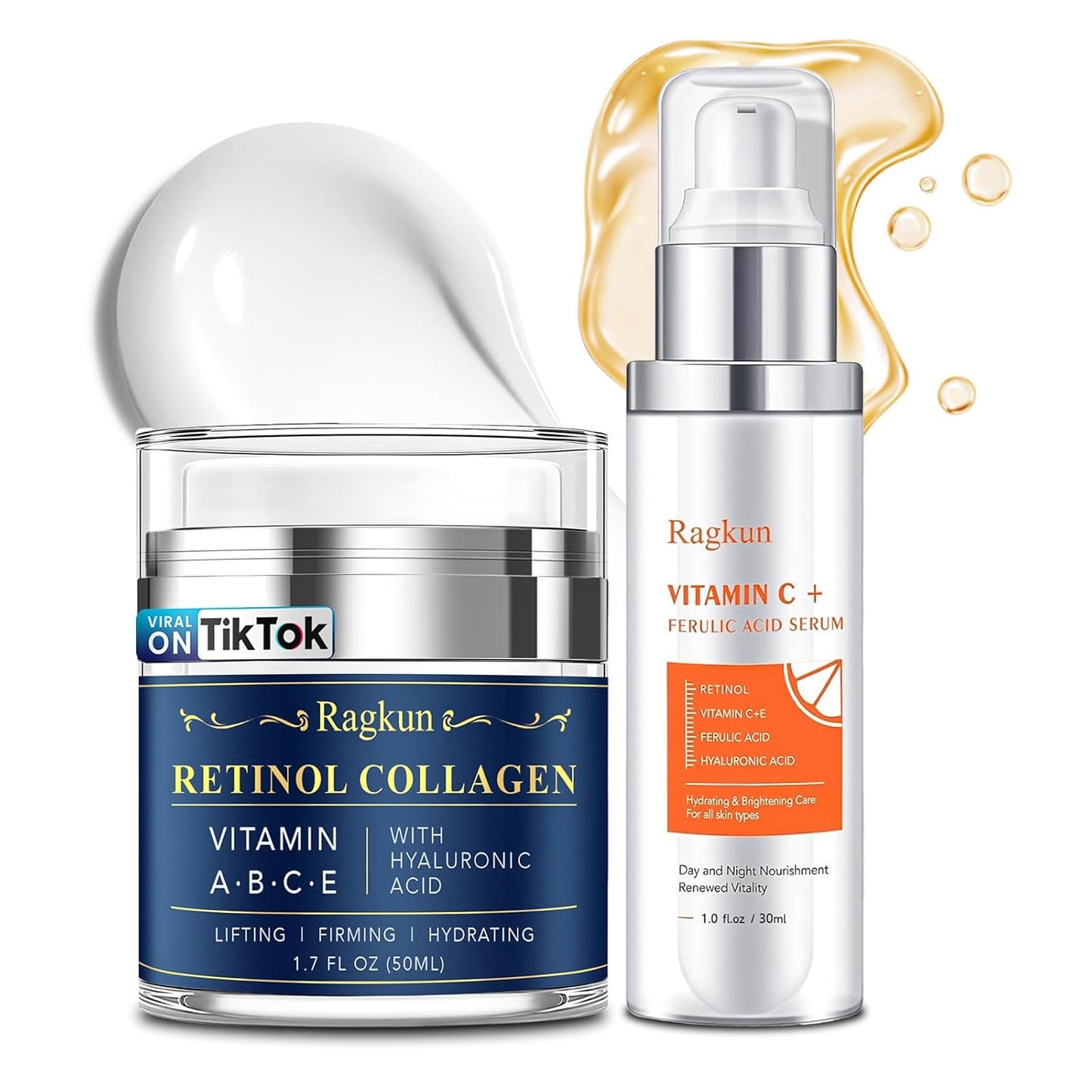 Retinol Cream for Face, Collagen Neck Creams for Tightening and Firming, Anti Aging Day & Night Facial Moisturizer for Women & Men, Instant Face Lift Wrinkle Cream 1.7 fl. oz with Vitamin C Serum