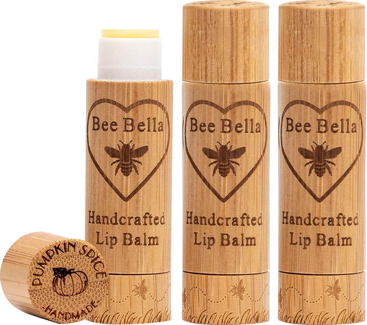 Bee Bella Lip Balm Pumpkin Spice (3 Pack)- With Beeswax, Coconut Oil, Jojoba Oil, Vitamin E Oil, Argan Oil and More for Soft and Smooth Lips - Long-Lasting Moisture - Handmade in the USA