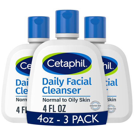 Cetaphil Face Wash, Daily Facial Cleanser for Sensitive, Combination to Oily Skin, 4 Oz 3 Pack, Gentle Foaming, Soap Free, Hypoallergenic