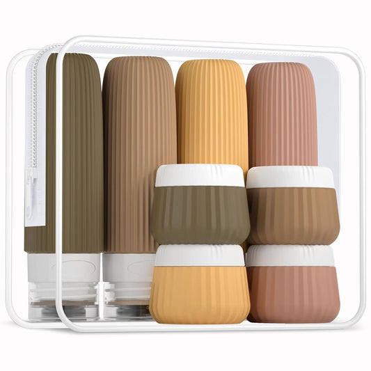 Travel Bottles 8 Pack, TSA Approved 3 oz Travel Toiletries Containers with Clear Bag, Leak Proof Silicone Squeezable Essentials Jars
