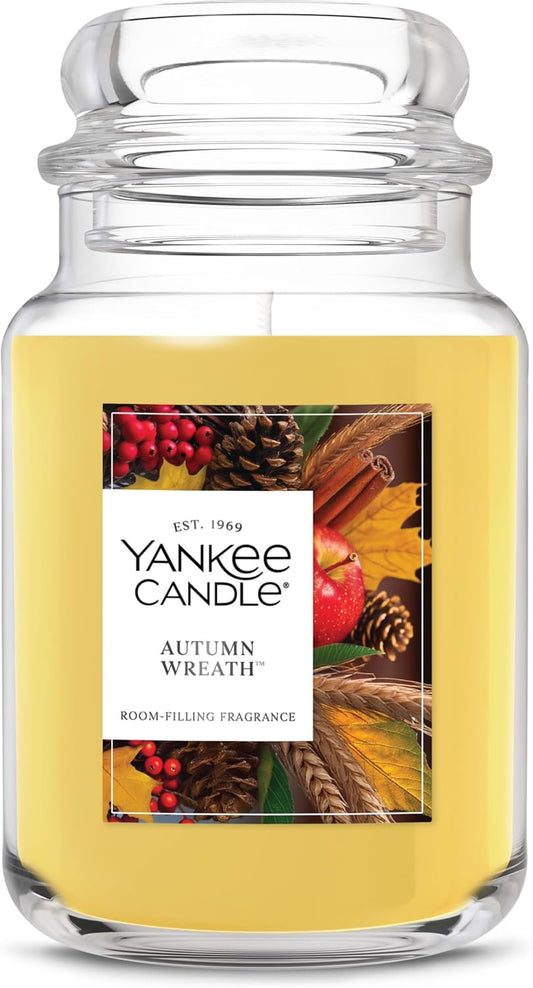 Yankee Candle Autumn Wreath, Fall Scented Candle, 22oz Large Jar with up to 150 Hour Burn Time