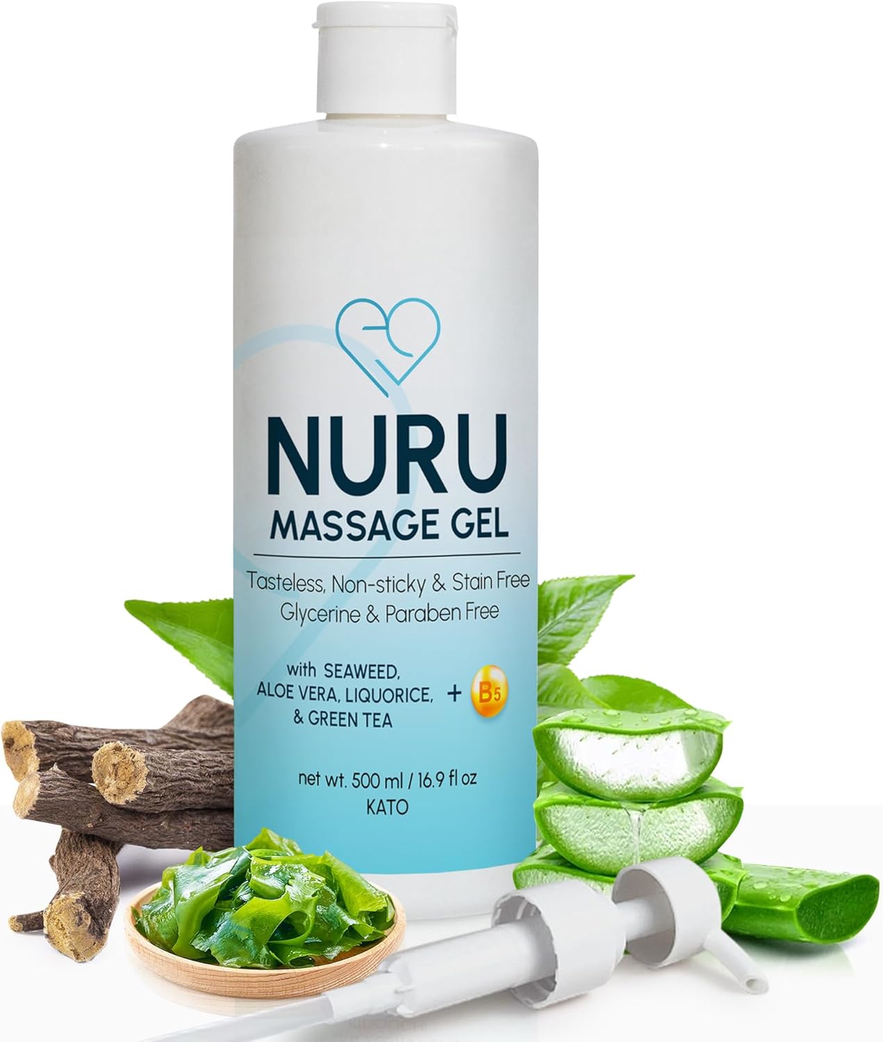 Nuru Massage Gel (16.9 fl oz) | Water-Based | Paraben & Glycerine Free | Formulated with Natural Seaweed, Green Tea, Liquorice Extract, Vitamin B5, & Organic Aloe Vera