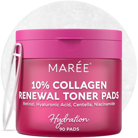 MAREE Collagen Toner Polishes - Toner Pads with Retinol - Minimizing Wrinkle Zero Pore Pads - Hydrating Toning Collagen Ampoule Pad with Retinol & Centella - Anti Aging Brightening Wipes