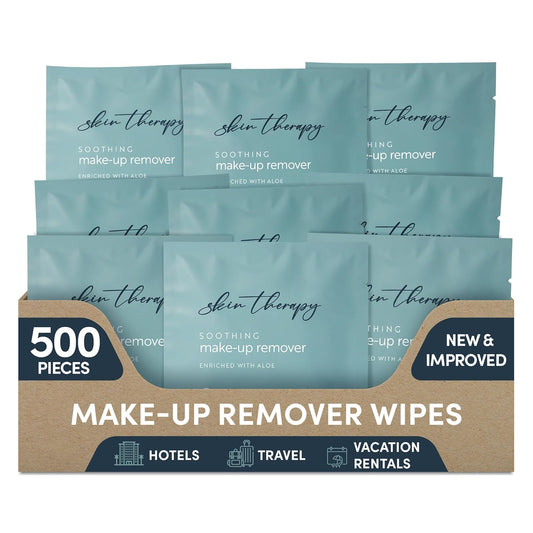 Makeup Remover Wipes with Aloe Vera | Gentle, Soothing Cleansing Wipes | Individually Wrapped | Case of 500
