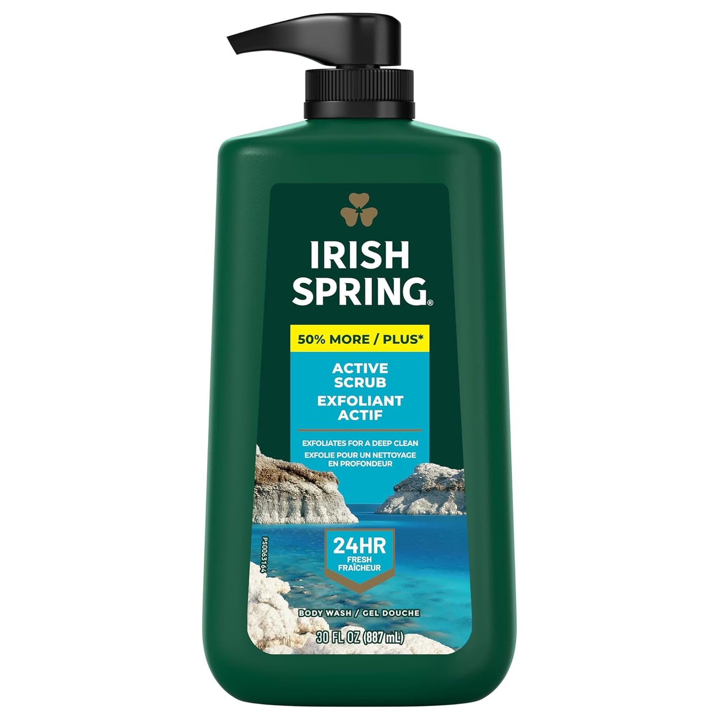 Irish Spring Active Scrub Exfoliating Body Wash for Men, 24-Hour Fresh, Face and Body Wash, Men’s Body Wash, Biodegradable Ingredients, Paraben Free, Cool Fresh Scent, 30 fl oz Pump Bottle