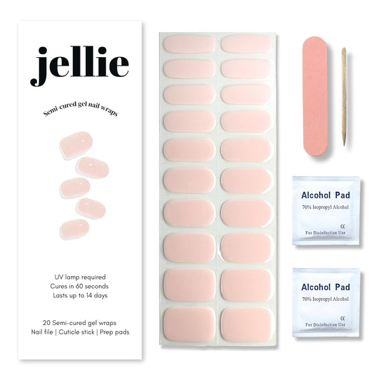 Semi-Cured Gel Nail Strips – 20 Extra-Long Nail Wraps in 10 Sizes – Real Gel Polish Stickers for DIY Manicure at Home – UV/LED Lamp Required – Long-Lasting, Easy to Apply, No Nail Damage