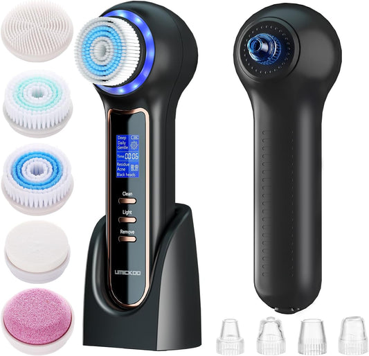 Face Scrubber Exfoliator with LCD Screen,Rechargeable Facial Cleansing Brush IPX7 Waterproof 3 in 1 Blackhead Remover Vacuum for Exfoliating,Massaging and Deep Pore Cleansing