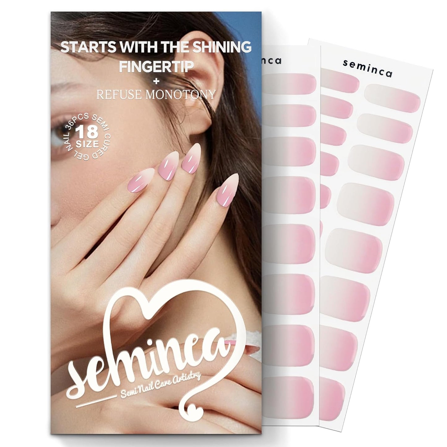 Semi Cured Gel Nail Strips-Valentine's Pink Semi-Cured Gel Nail Stickers,Easy DIY Press On Nails,Salon Gloss at Home Works with Any UV/LED Lamps(White and Pink Gradient Color)