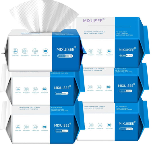 Disposable face towels, MIXUISEE thick and soft face towels. 100% pure cotton, super thick 130%. Suitable for makeup removal and cleansing, and applicable to sensitive skin. (360 pieces)