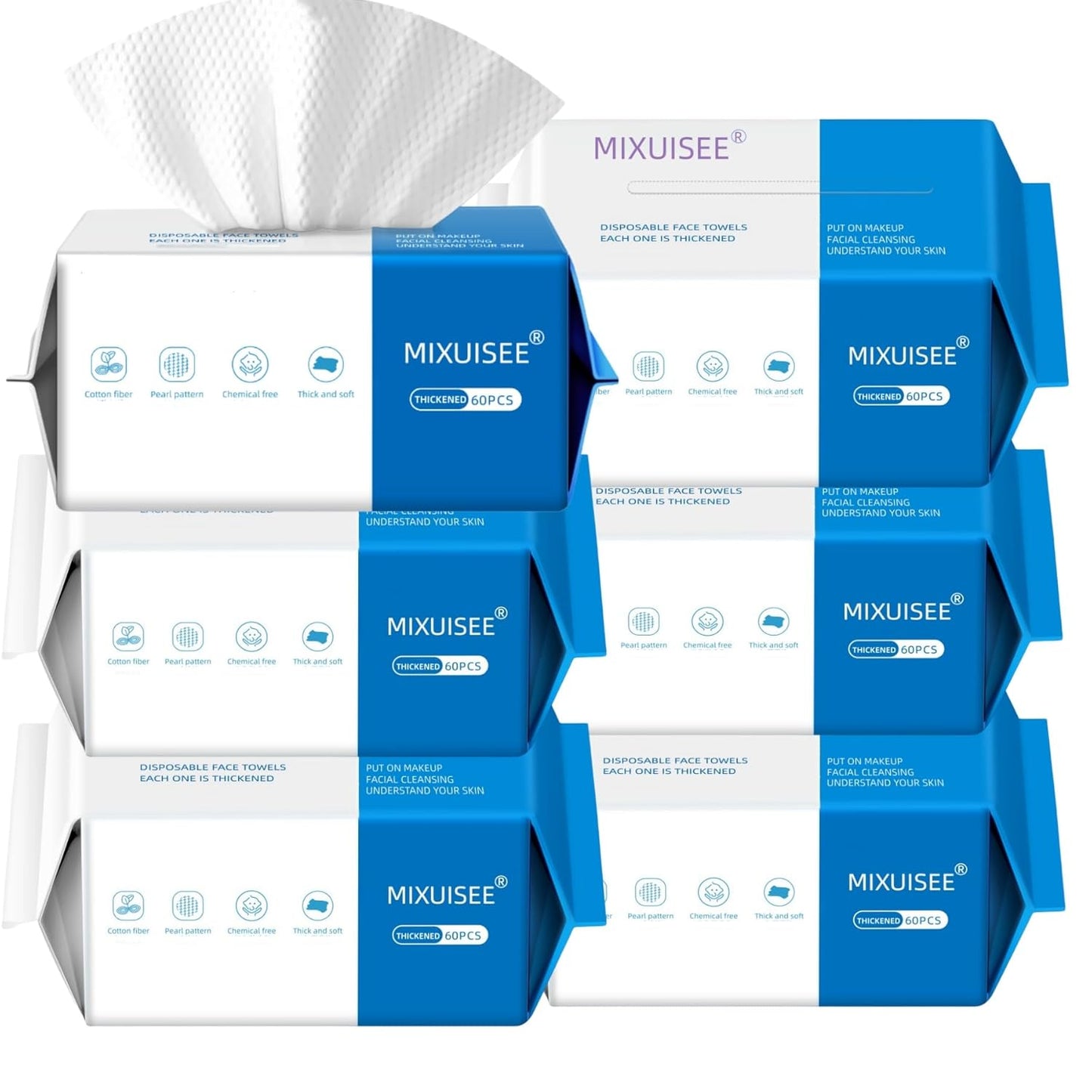 Disposable face towels, MIXUISEE thick and soft face towels. 100% pure cotton, super thick 130%. Suitable for makeup removal and cleansing, and applicable to sensitive skin. (360 pieces)