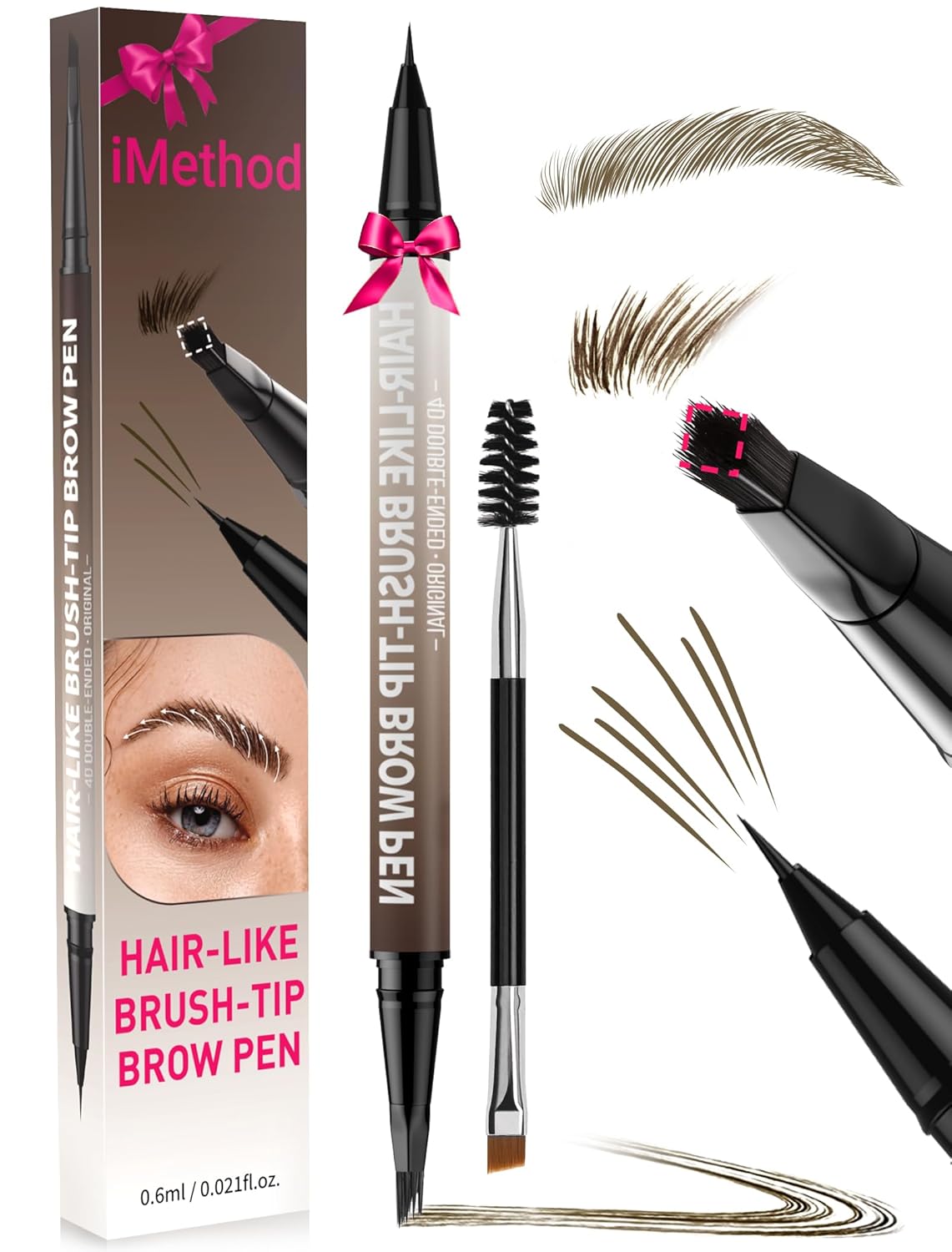 iMethod Eyebrow Pen - Eyebrow Pencil,2-in-1 Eyeliner Dual-Ended Microblading Eyebrow Pencil Long Lasting Waterproof Hair-Like Brow Pencil,with Eyebrow Brush,Eyebrow Pencils for Women,Brown