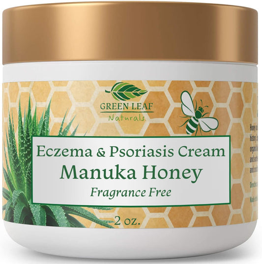 Manuka Honey Eczema Cream Moisturizing Lotion Fragrance Free For Psoriasis Relief - Itchy, Dry Skin Rash Ointment - Skin Soothing Moisturizer - Body & Face Cream - Kids & Adults 2oz