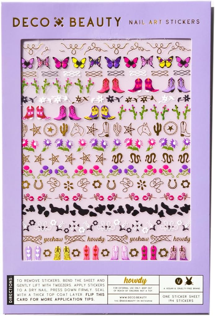 Deco Beauty Howdy Nail Stickers - Lightweight & Easy-to-Apply Nail Art with Cute & Trendy Designs - Durable & Long-Lasting Nail Stickers for Women, Ideal for DIY Manicures