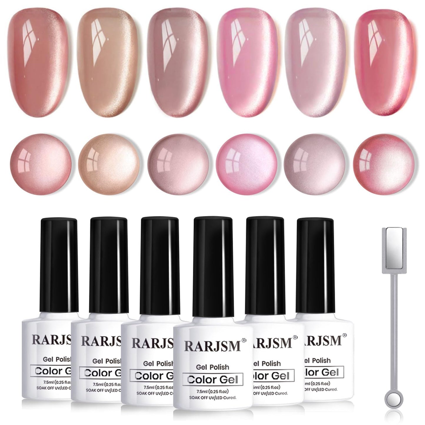 RARJSM Nude Glitter Cat Eye Gel Nail Polish Set 6Pcs Ceramics Pink Light Purple Brown Velvet Shimmer Smoothie Cateye Gel Polish with Magnetic Stick UV LED Curing Require Home Salon Nail Design