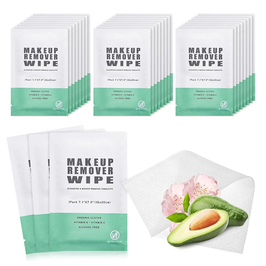 50 Individually Wrapped Makeup Remover Wipes - Bulk Face Cleansing Wipes, Travel Towelette Makeup Remover Cloth for Face Cleansing