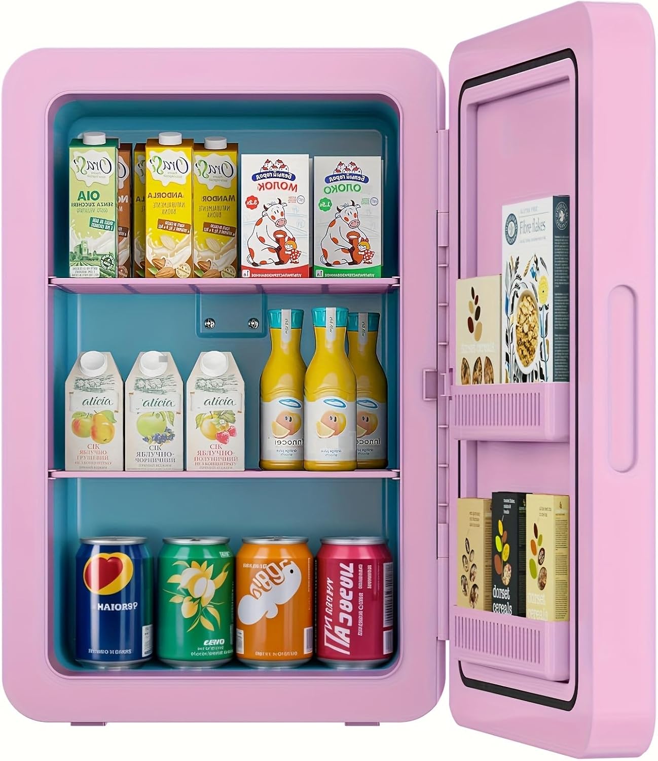 22L/30Cans Mini Fridge for Bedroom, 12v DC Portable Cooler & Warmer, Mini Refrigerator with Glass Front, for Car Office Desk & Dorm Room Food Beverage Skincare Makeup (Pink)
