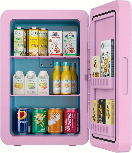 22L/30Cans Mini Fridge for Bedroom, 12v DC Portable Cooler & Warmer, Mini Refrigerator with Glass Front, for Car Office Desk & Dorm Room Food Beverage Skincare Makeup (Pink)